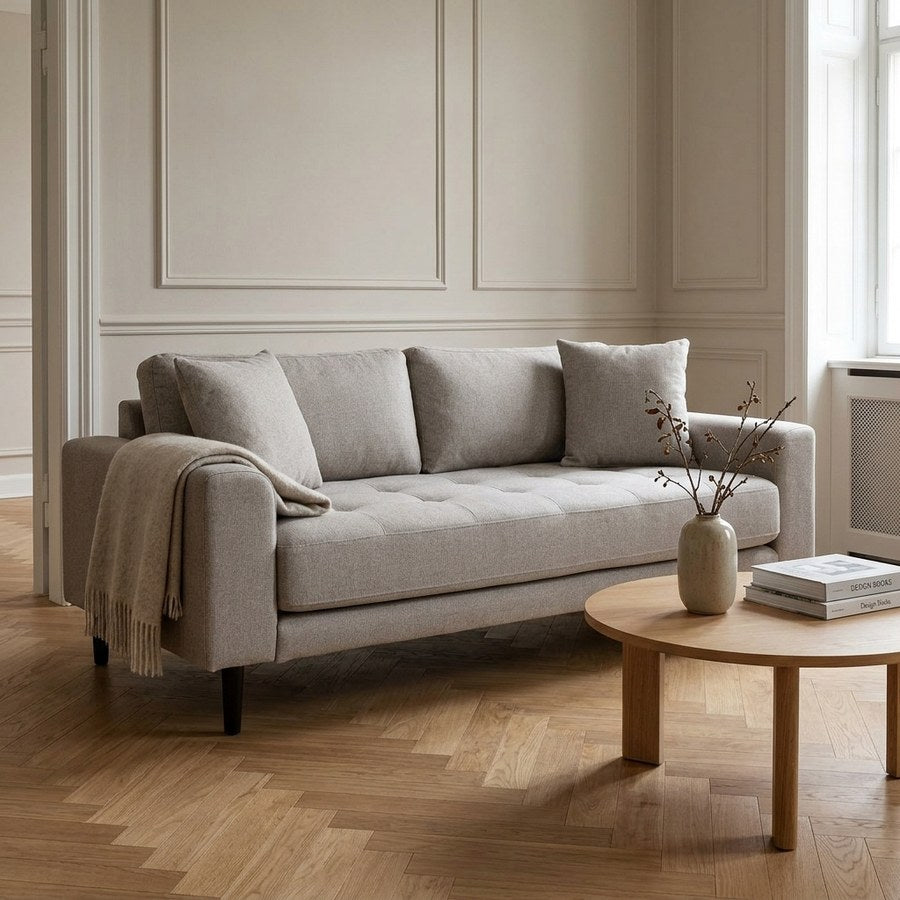 Lido 2,5 Personers Sofa i Stone Polyester med 2 Puder & Ben i Sort Træ fra House Nordic | B180xL93xH76 cm