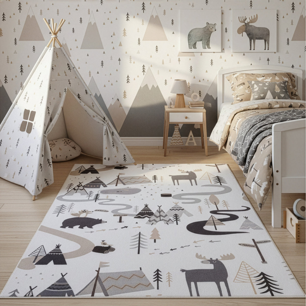 Liva Børnegulvtæppe i Creme med Skovdyr – billede 1 fra Unique Beds, Home & Living