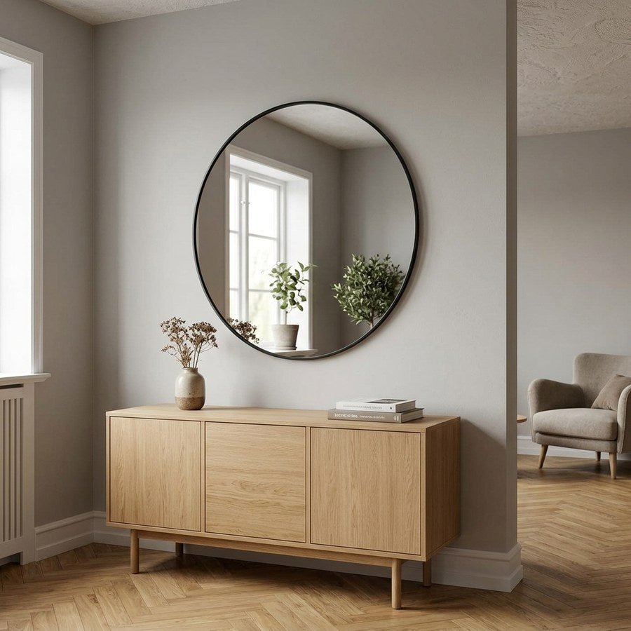 Madrid Spejl i Sort Aluminium fra House Nordic | Ø80 cm