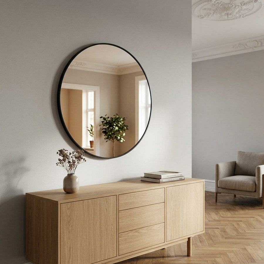Madrid Spejl i Sort Aluminium & Glas fra House Nordic | Ø60 cm