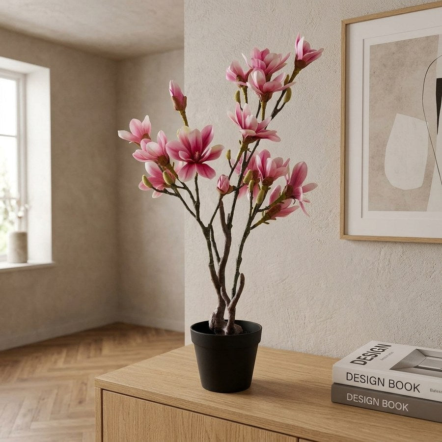 Magnoliatræ Kunstig Plante i Rosa/Grøn PE Plastik fra House Nordic | B40xL30xH75 cm