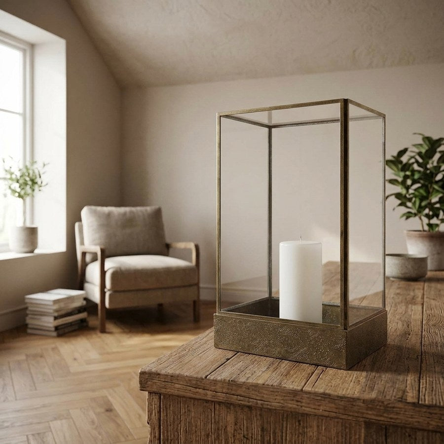 Manali Lanterne i Antik Messing Metal & Glas fra House Nordic | B15xL25xH36,5 cm