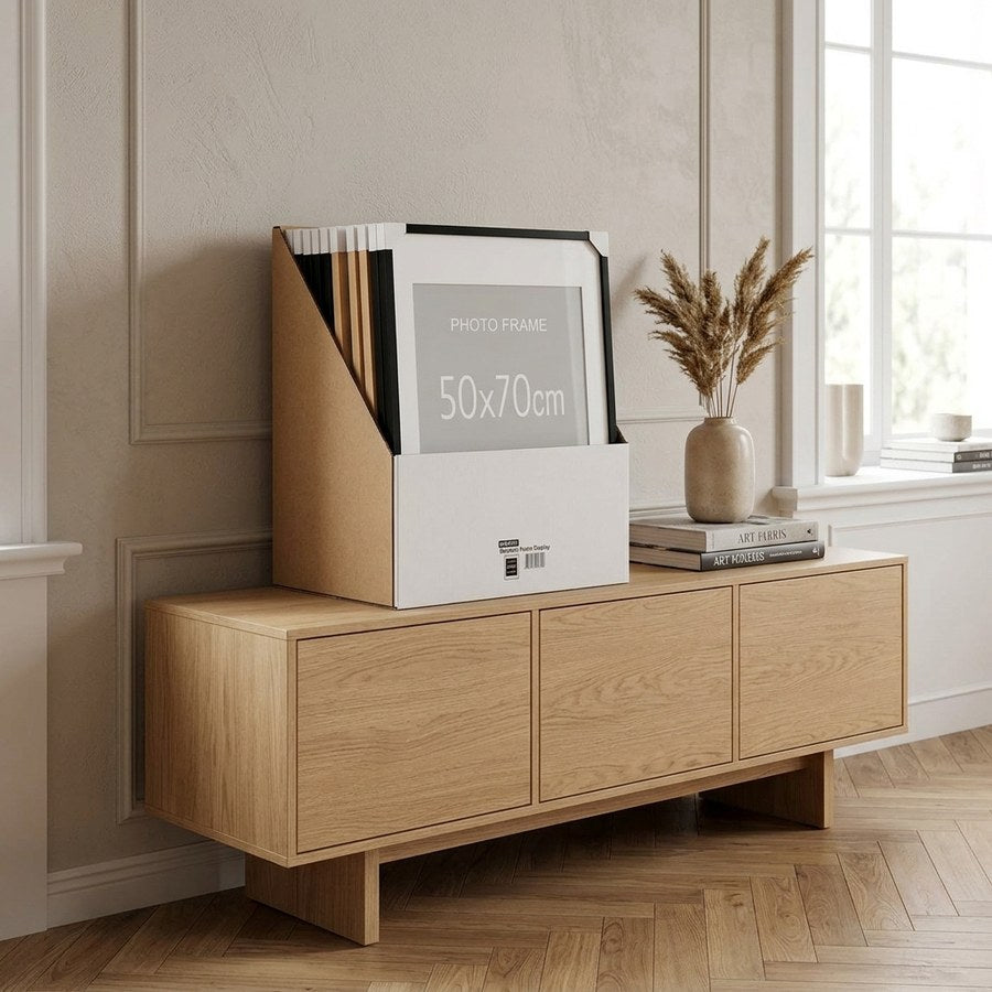 Marbella Ramme Display i Sort/Natur MDF & Glas fra House Nordic | B30xL53xH74 cm
