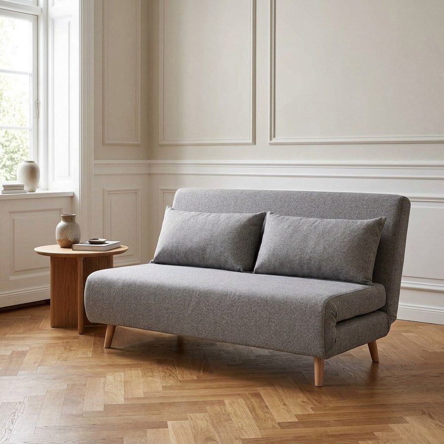 Marlow 2 Personers Sovesofa i Grå Polyester & Ben i Natur Bøgetræ fra House Nordic | B140xL87,5/192,5xH26/82 cm