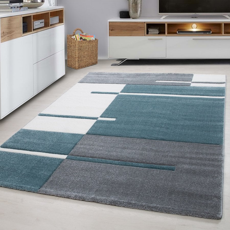 Mason Gulvtæppe i Blå med Kant fra Rugs by Uniquebeds Home &amp; Living | Flere Størrelser