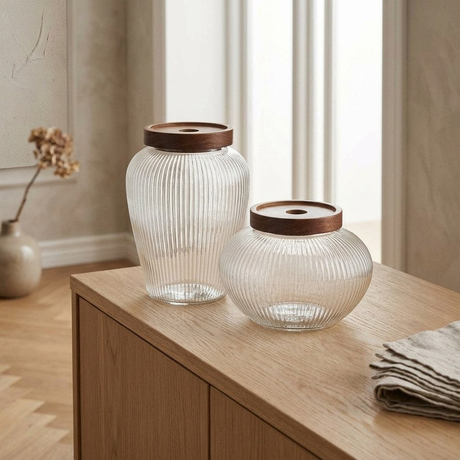Maya Opbevaringsglas i Klar Glas & Natur Akacietræ fra House Nordic | 2 Opbevaringsglas
