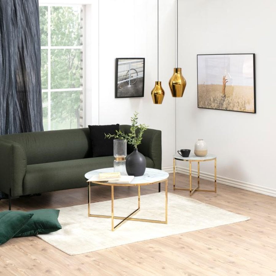 Alisma Sofabord Hvid Glas Stel Gylden