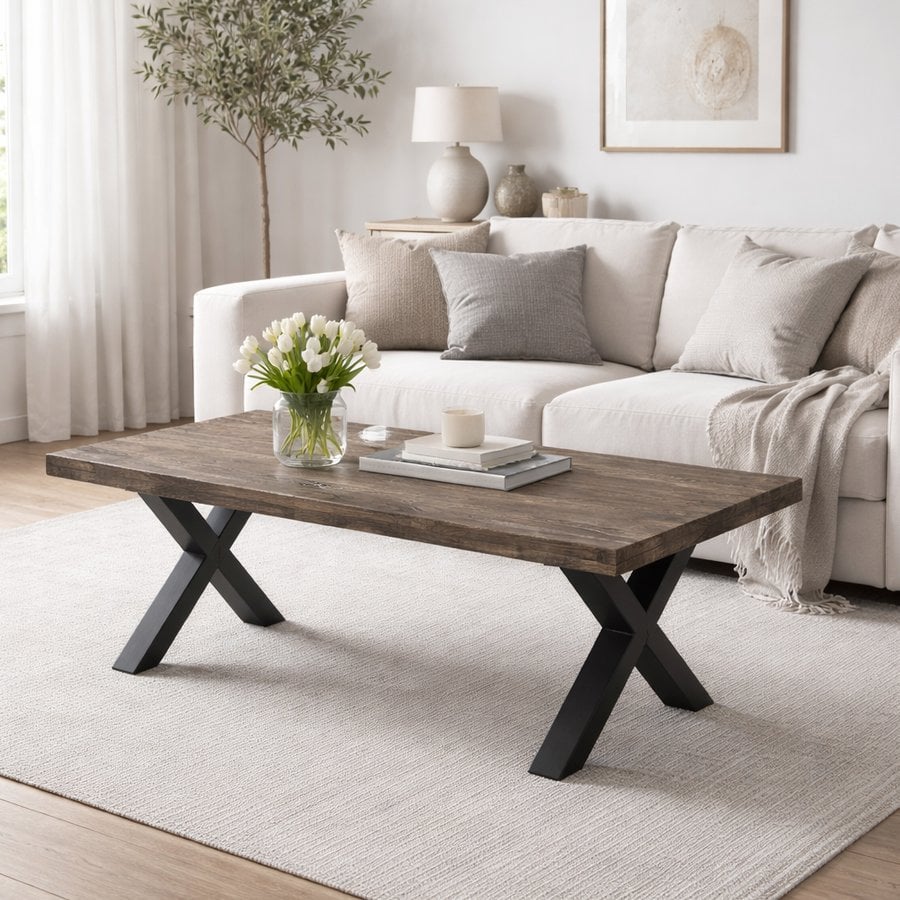 Borneo Sofabord med Bordplade i Røget 100% Massiv Egetræ & Sort Metalstel fra Lexpo Living | 130x70x50 cm