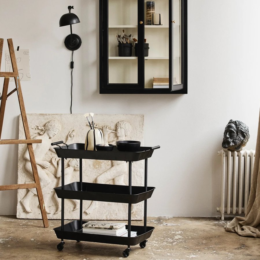 FULDA Rullebord i Sort Metal med 3 Hylder fra Nordal | 66x41x78 cm