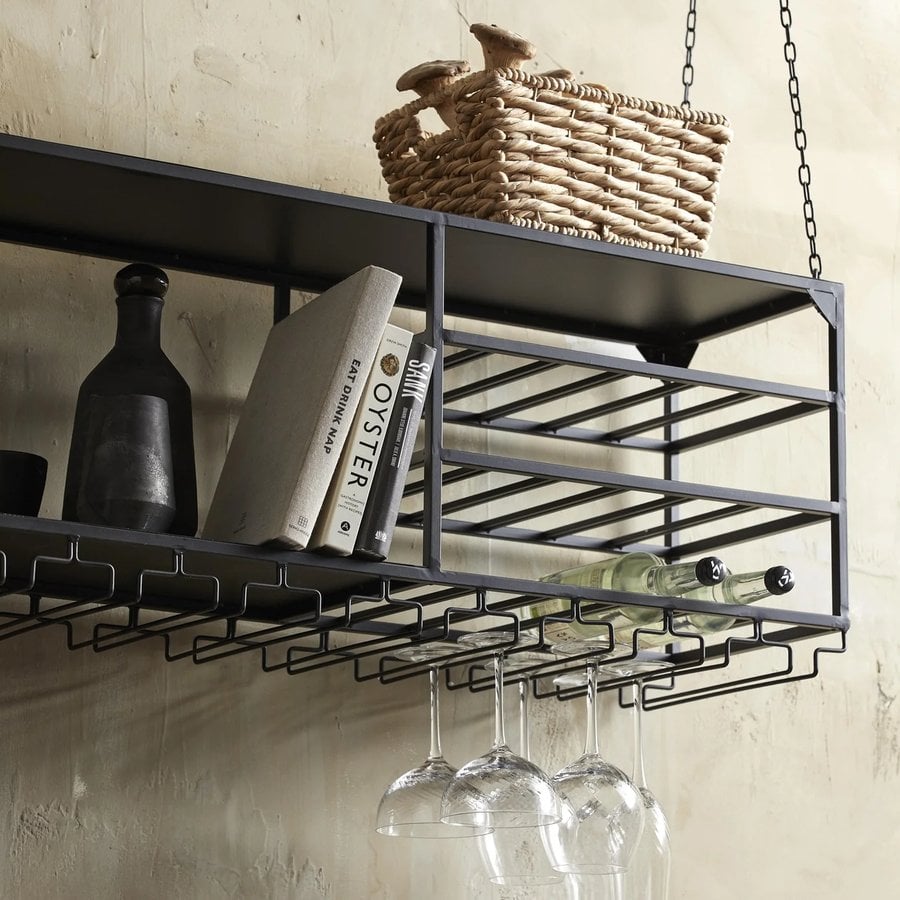 LOFT Køkkenhylde i Sort Metal til Ophæng fra Nordal | 120x30x43 cm