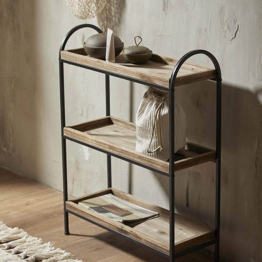 PATNA Hylde i Sort Metal med Hylder i Genanvendt Træ fra Nordal | 63x24x83 cm