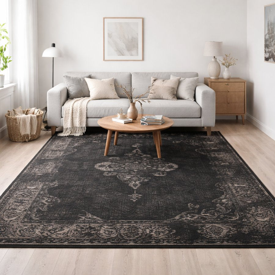 GRAND Gulvtæppe med Orientalsk Mønster fra Nordal | 200x290 cm | Sort