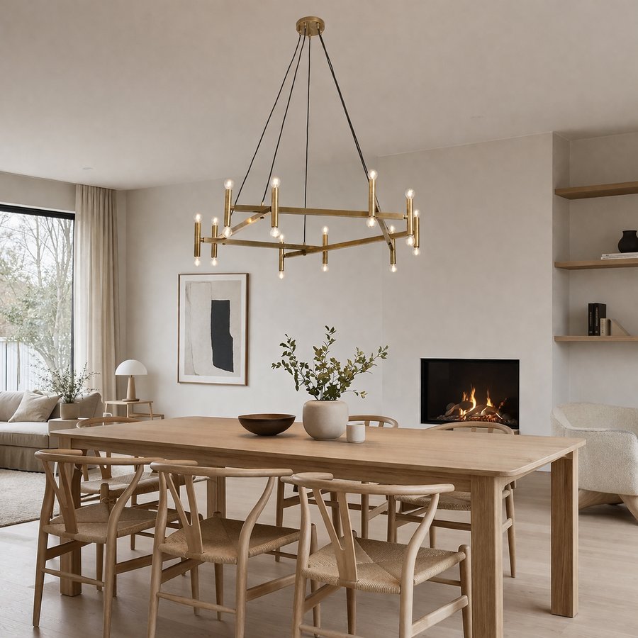 Lysekrone til 20 Pærer i 100% Messing fra Nordal | Ø142x120 cm | Guld