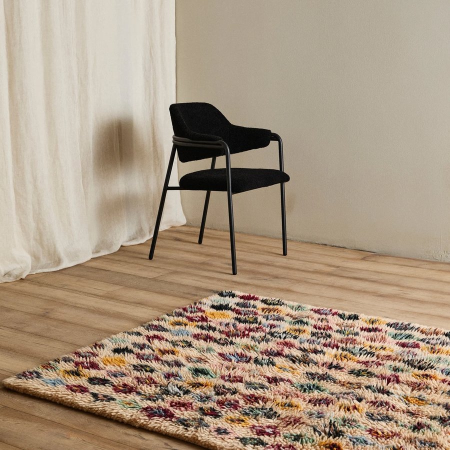 POPPY Gulvtæppe i Uldblanding med Diamant Mønster fra Nordal | 140x200 cm | Multifarvet
