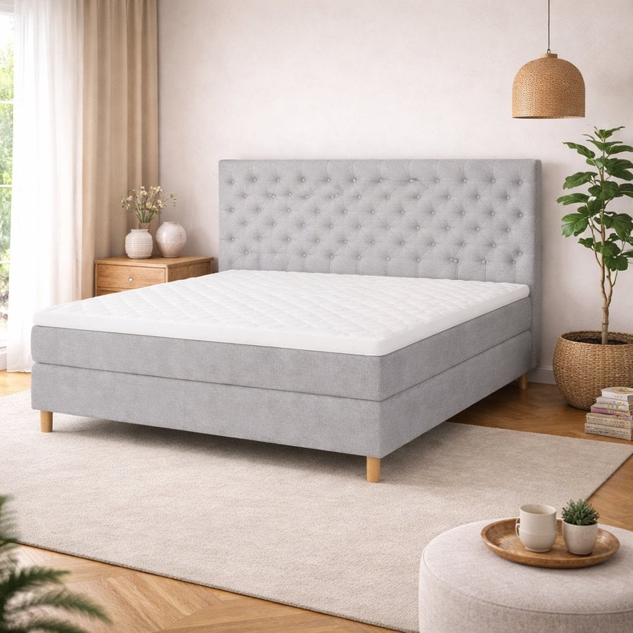 Superior Diamant 48cm Sandwich Kontinentalseng med 7 zoners Pocketfjedre + Bund med Pocket & 7cm Naturlatex eller Memoryskums Topmadras fra Nature | Flere Farver & 3 Fastheder – fra Unique Beds, Home & Living