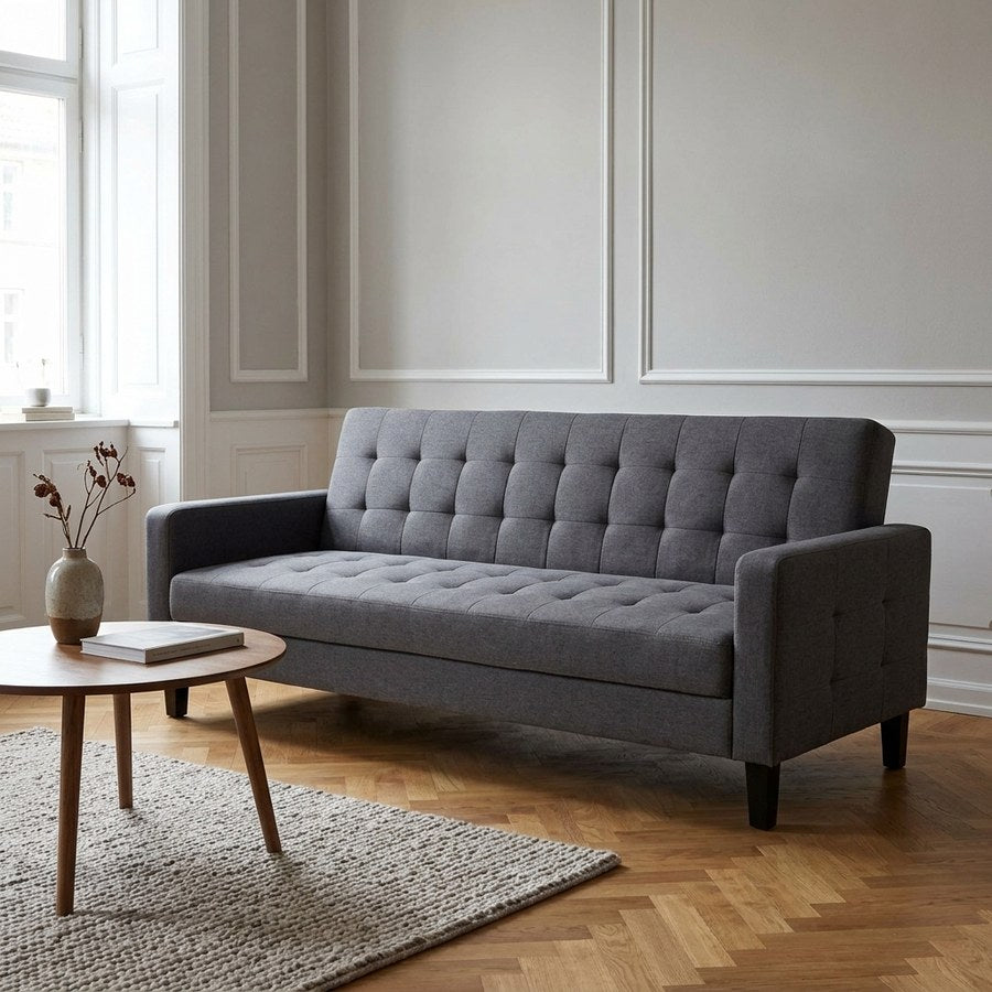 Milton Sovesofa i Mørkegrå Polyester med Opbevaring & Ben i Sort Bøgetræ fra House Nordic | L204xB85-109xH81 cm