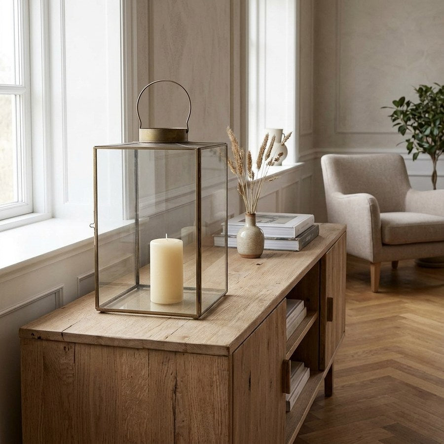 Mohali Lanterne i Antik Messing Metal & Glas fra House Nordic | B24,5xL24,5xH42 cm