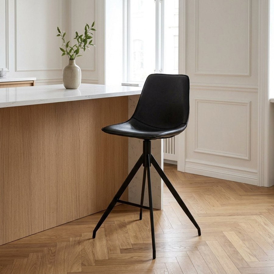 Monaco Counterstol i Sort PU Læder & Stel i Sort Metal fra House Nordic | B44xL51xH96 cm