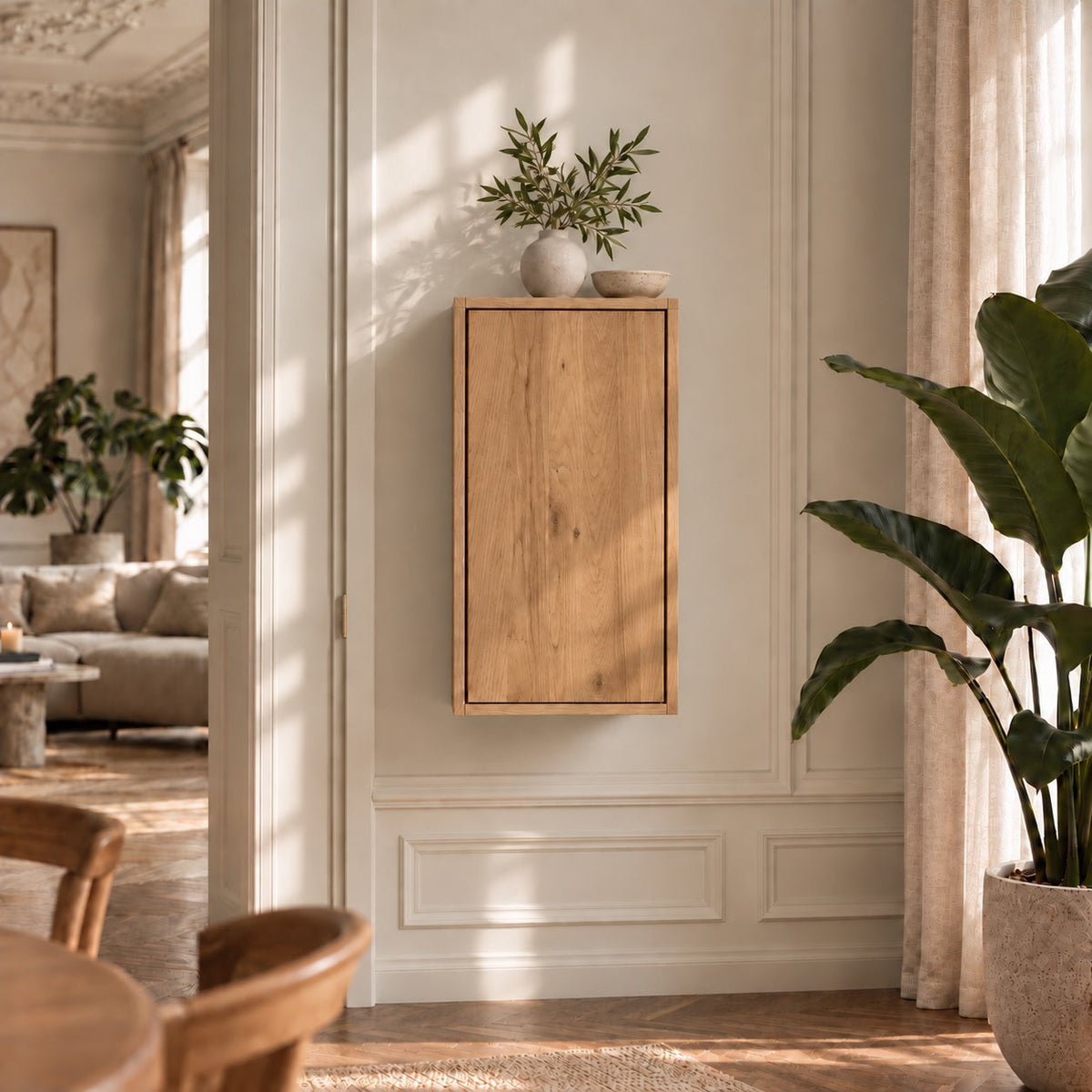 Njord Væghængt Snedker Skab i Massiv FSC Egetræ og Naturolie fra Organic Sleep, B46 x D26 x H81 cm – fra Unique Beds, Home & Living