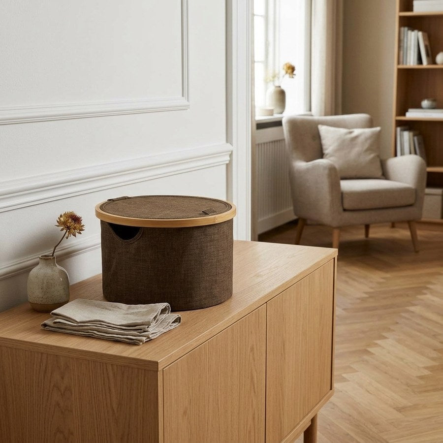 Noto Kurv i Brun Bambus & Polyester fra House Nordic | Ø30xH20 cm