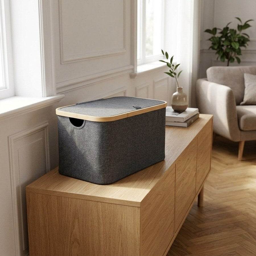 Noto Kurv i Mørkegrå Polyester & Bambus fra House Nordic | B30xL45xH25 cm