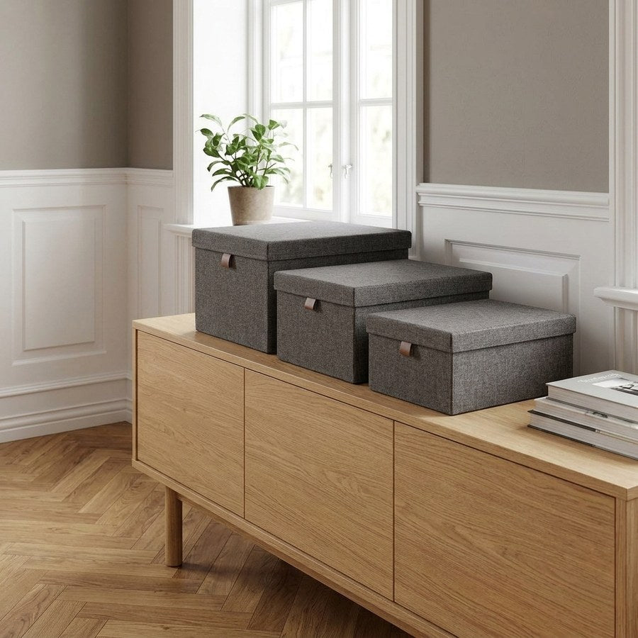 Noto Opbevaringskasser i Mørkegrå Polyester fra House Nordic | 3 Kasser