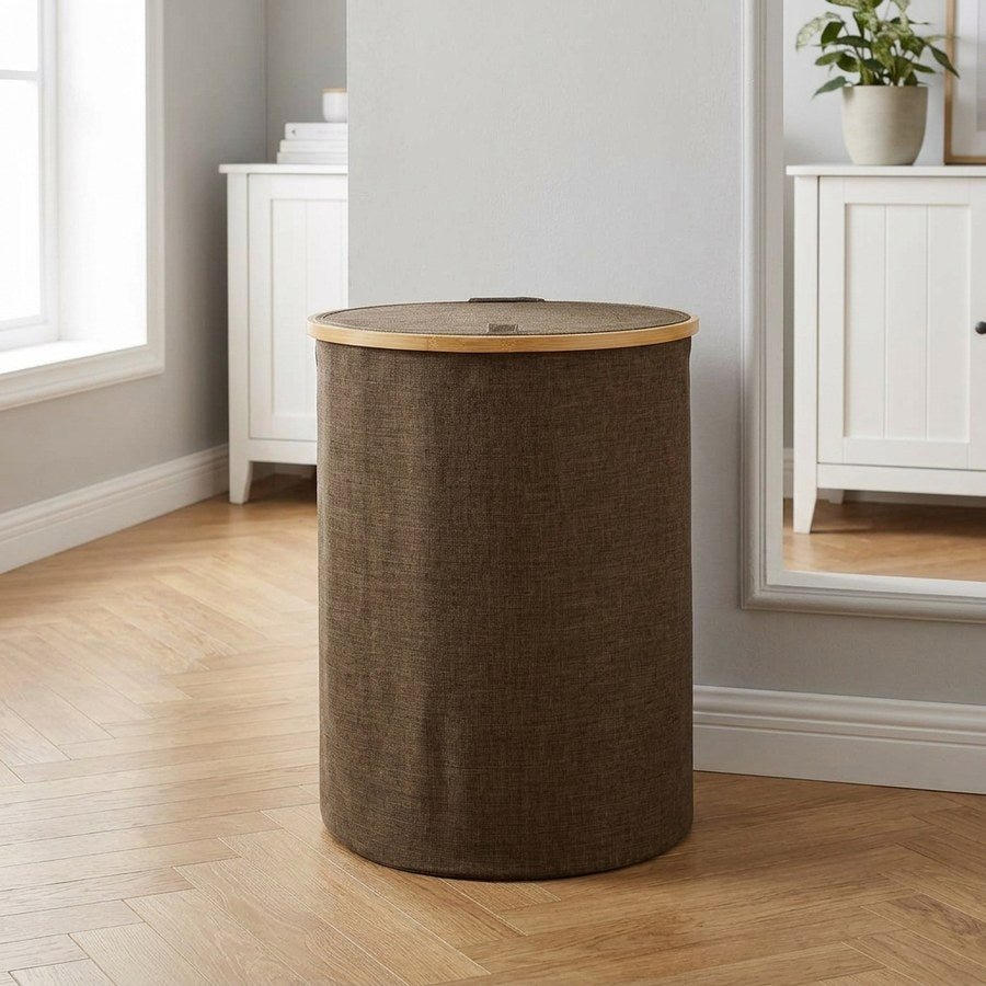 Noto Vasketøjskurv i Brun Bambus & Polyester fra House Nordic | Ø45xH60 cm