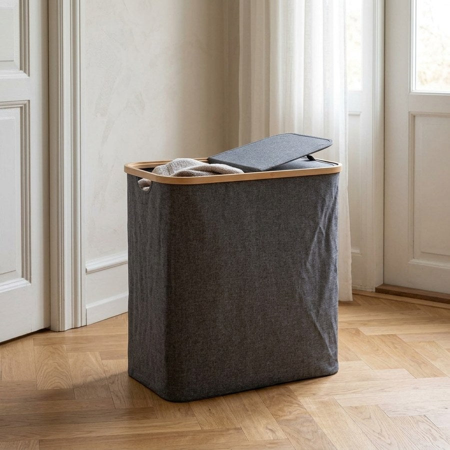 Noto Vasketøjskurv i Mørkegrå Polyester & Bambus fra House Nordic | B54xL33xH54 cm