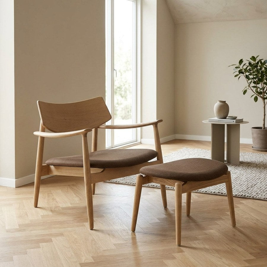 Olvera Loungestolssæt i Natur/Brun Egetræ fra House Nordic | 1 Loungestol & 1 Fodskammel