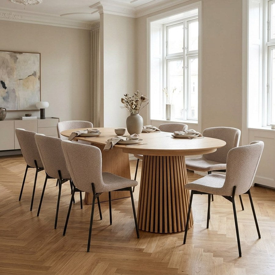 Osaka Spisebordssæt med Maceda Spisebordsstole i Egetræ & Beige Polyester fra House Nordic | 6 Stole & 1 Bord