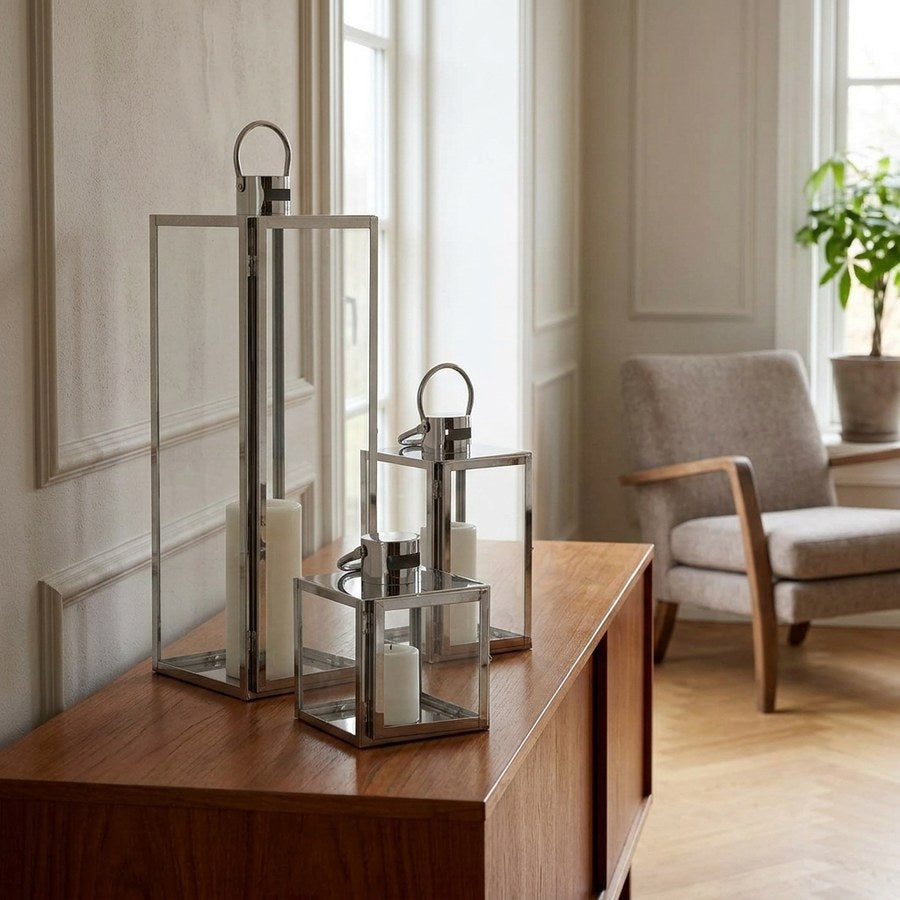 Pota Lanterner i Sølv Metal & Glas fra House Nordic | 3 Lanterner