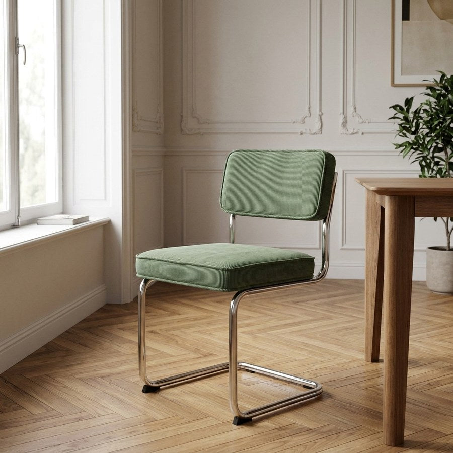 Rupert Spisebordsstol i Grøn Fløjl & Ben i Krom Stål fra Unique Furniture | B50xD53xH84 cm