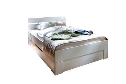 Saga Snedker Sengeramme i Massiv FSC Grantræ med 2-delt Gavl, Skuffer og Hvid Lak fra Organic Sleep fra Unique Beds, Home & Living