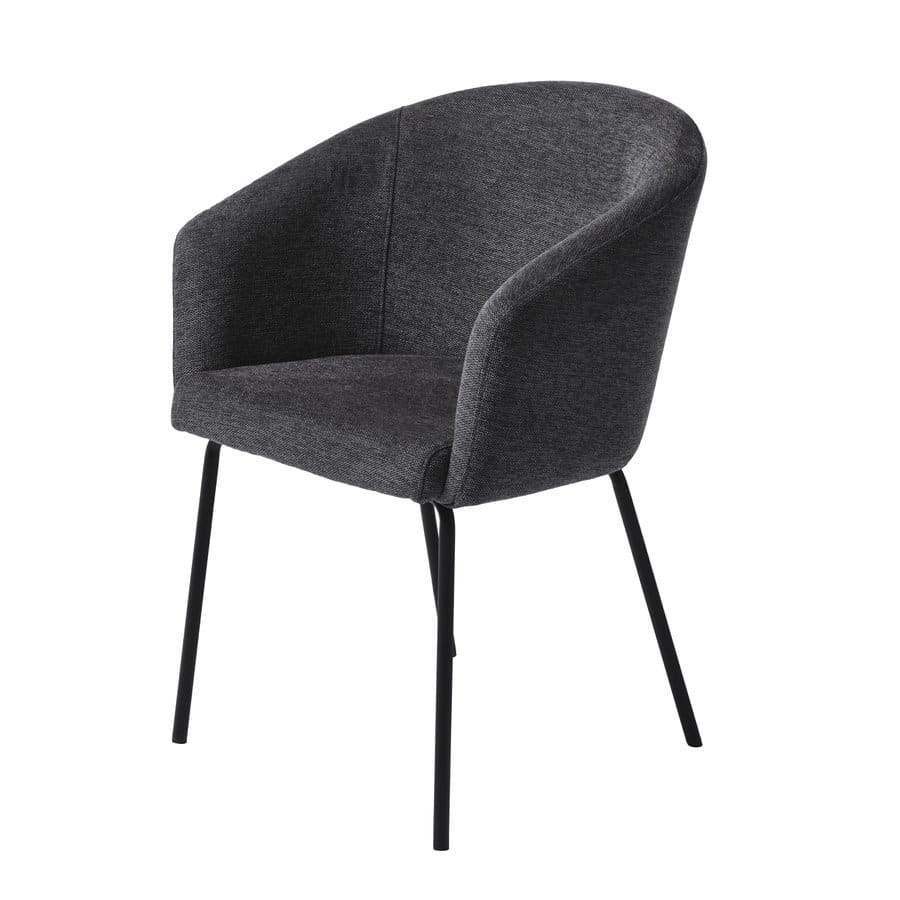 Easton Spisebordsstol med Armlæn i Mørkegråt Stof med Sort Stål Stel fra Unique Furniture | B57xD59xH80cm