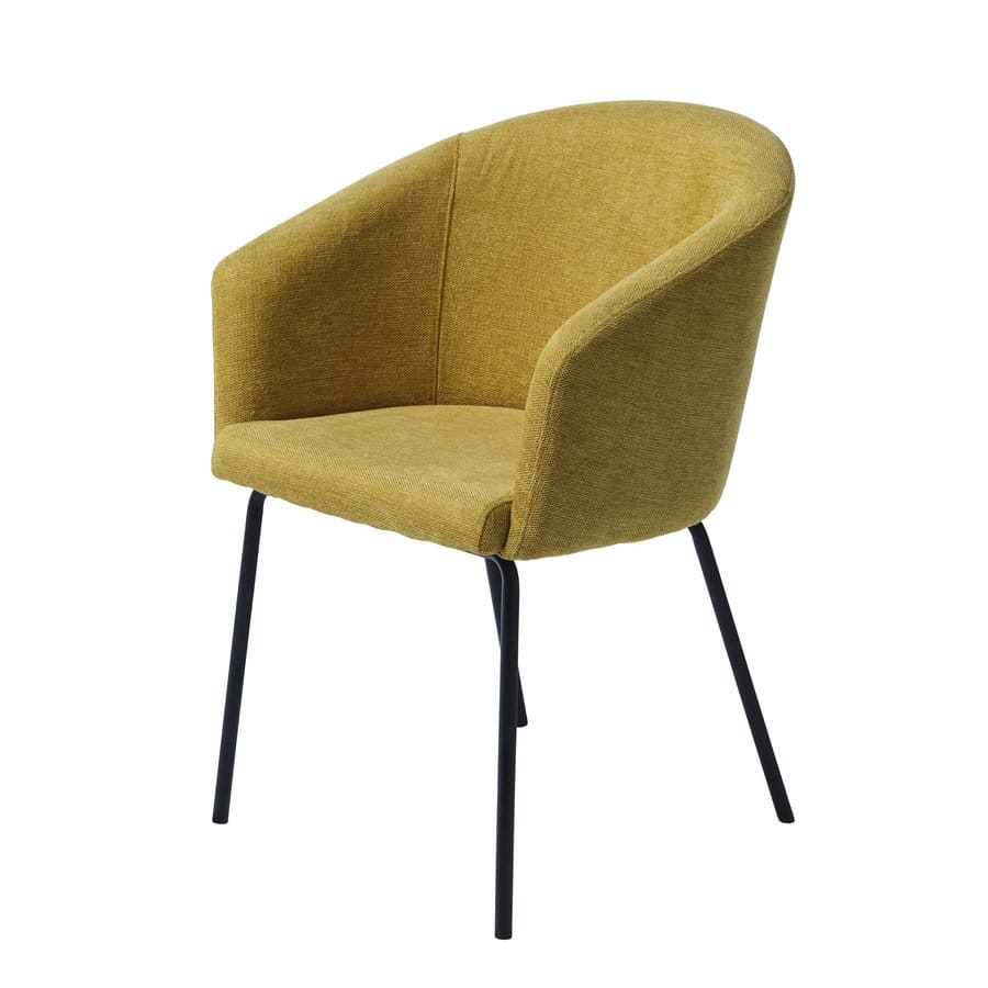 Easton Spisebordsstol med Armlæn i Sennepsgult Stof med Sort Stålstel fra Unique Furniture | B57xH80xD59cm