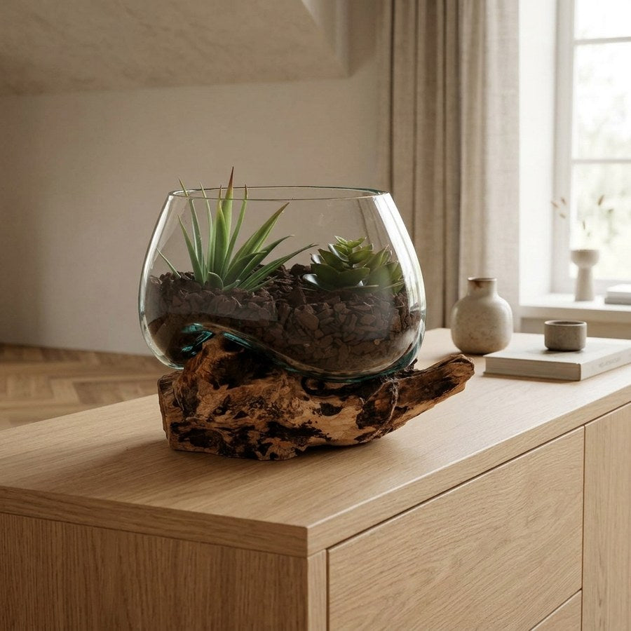 San Marino Waterdrop Dekoration i Natur Teaktræ & Glas fra House Nordic | L15xB15xH15 cm