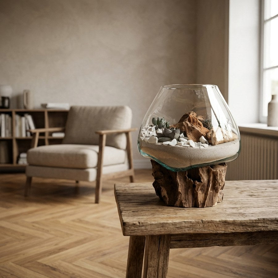 San Marino Waterdrop i Natur Teaktræ & Glas fra House Nordic | B18xL15-20xH20 cm