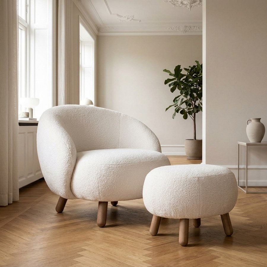 Savona Loungestolsæt i Hvid Polyester fra House Nordic | 1 Loungestol & 1 Puf