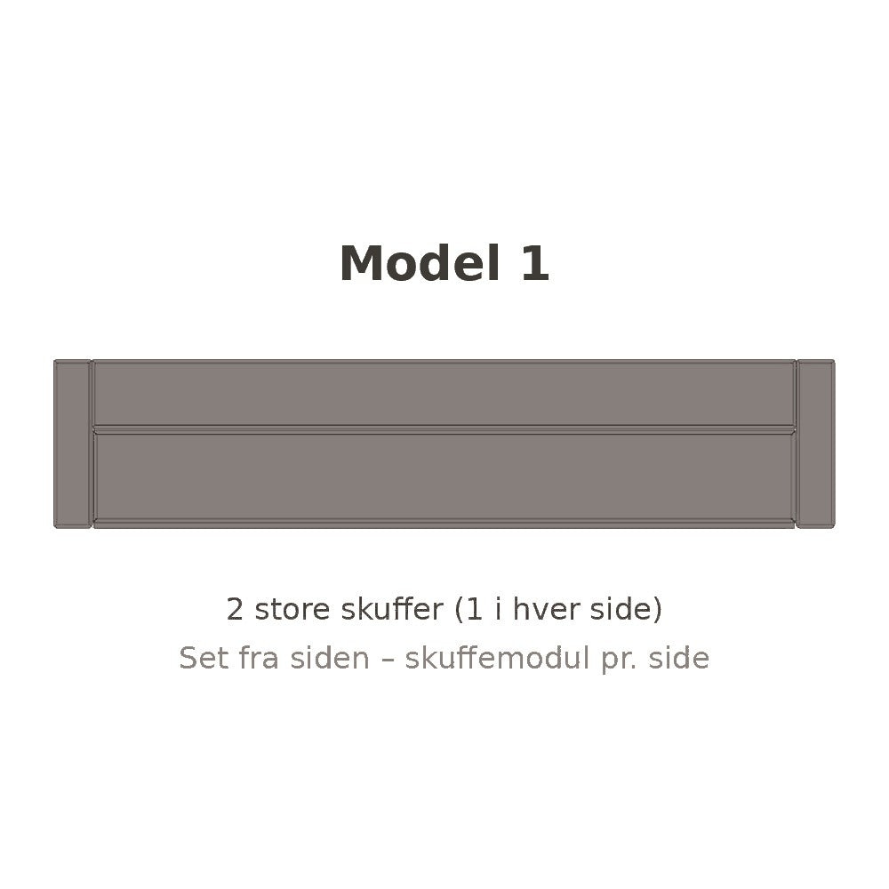 Model 1 – 2 store skuffer (1 i hver side) – skuffemodul set fra siden – Sengeramme med skuffer fra Raw Sleep, Home & Living