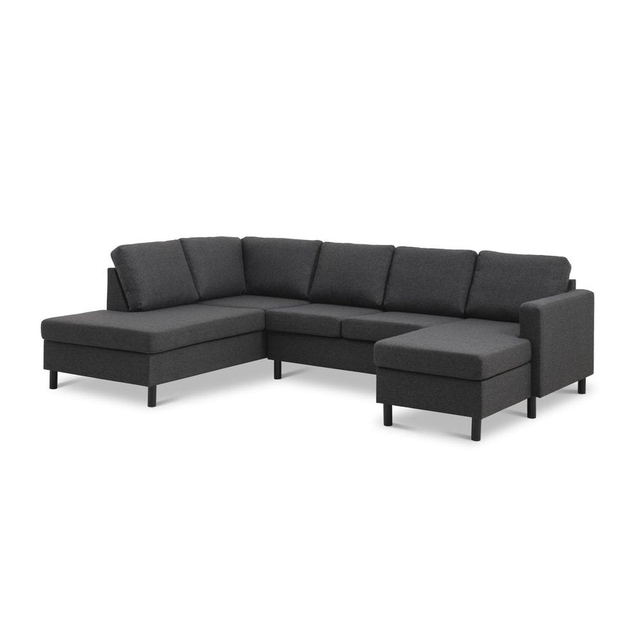 Stavanger Sæt 4 U OE Venstrevendt Hjørnesofa med Chaiselong & Open end i Møbelstof fra Lexpo Living | 266x85/148/196x82 cm | Flere Farver
