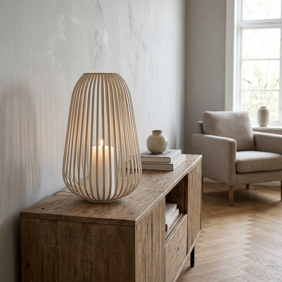 Stoense Lanterne i Beige Metal fra House Nordic | Ø24,5xH40 cm