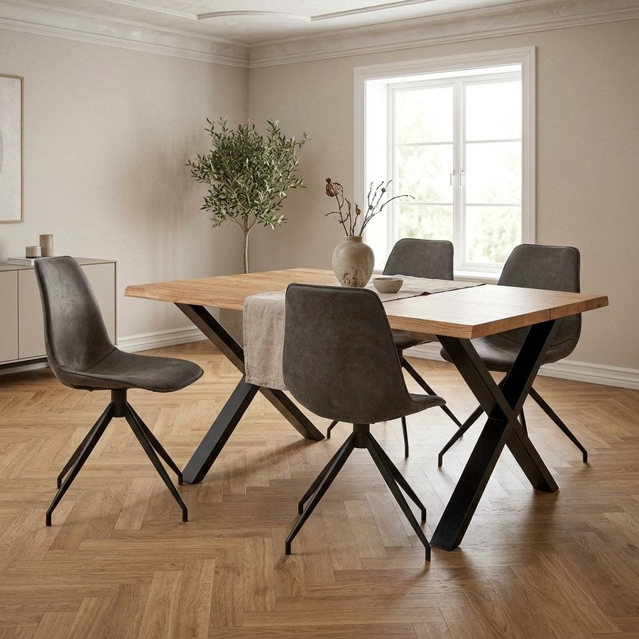 Toulon Spisebordssæt med Monaco Spisebordsstole i Natur Egetræ & Grå Microfiber fra House Nordic | 4 Stole & 1 Bord