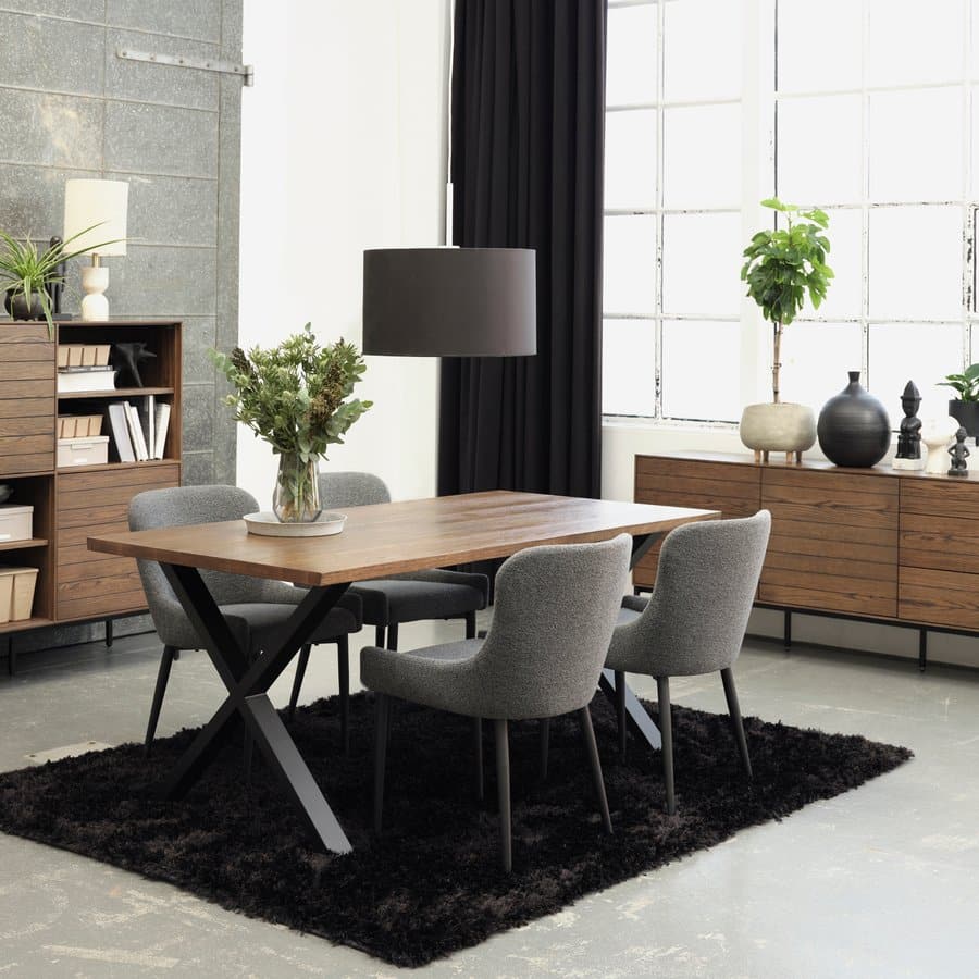 Ontario Spisebordsstol i Mørkegrå Bouclé og Sort Stål fra Unique Furniture | B52xH82xD60cm