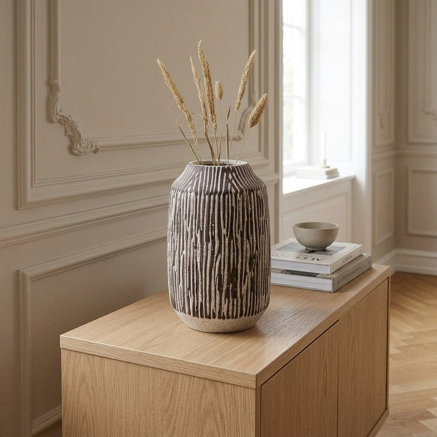 Vase i Brun/Hvid Keramik fra House Nordic | Ø18xH28,5 cm