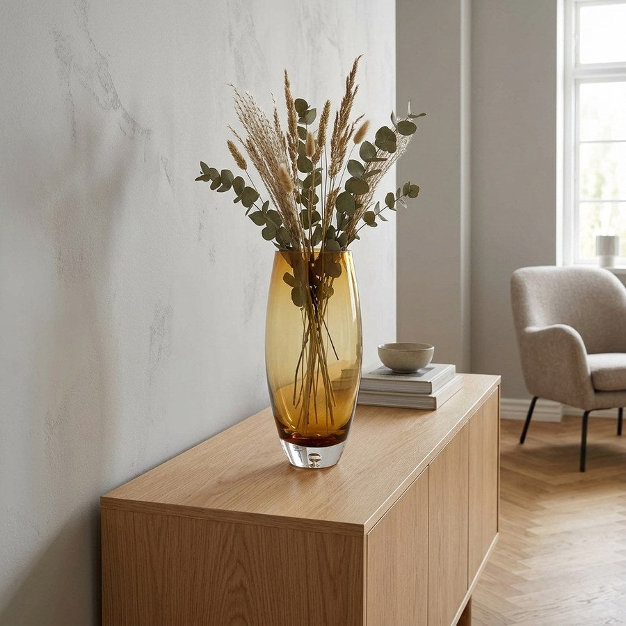 Vase i Gylden Orange Glas fra House Nordic | Ø14xH32 cm