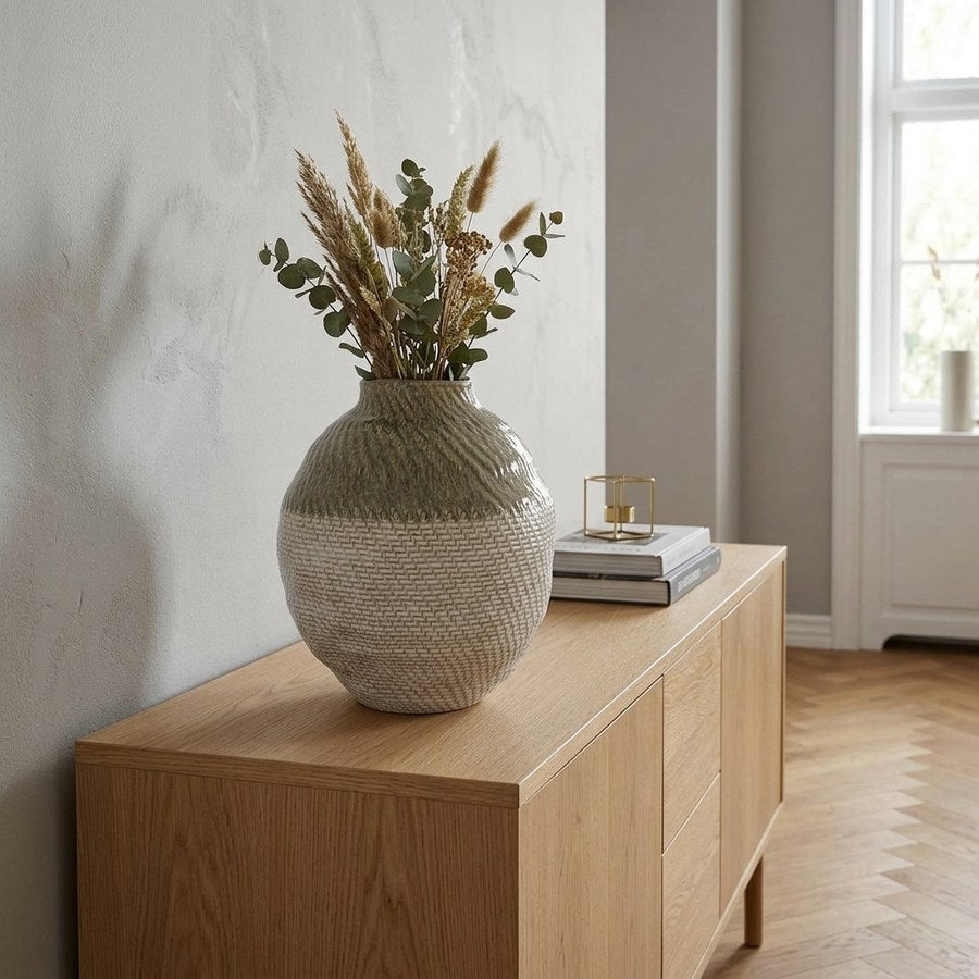 Vase i Hvid/Grøn Keramik fra House Nordic | Ø26xH30,5 cm