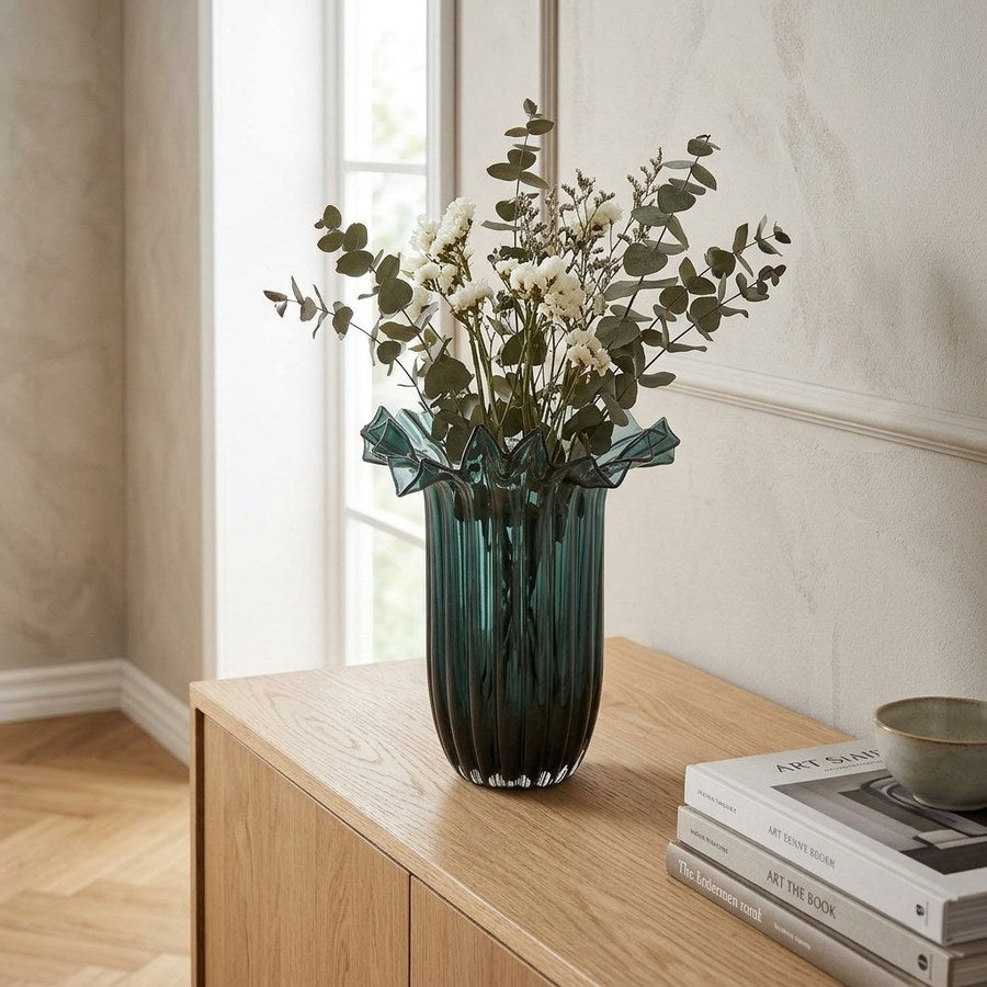 Vase i Mørkegrøn Mundblæst Glas fra House Nordic | Ø25xH30 cm