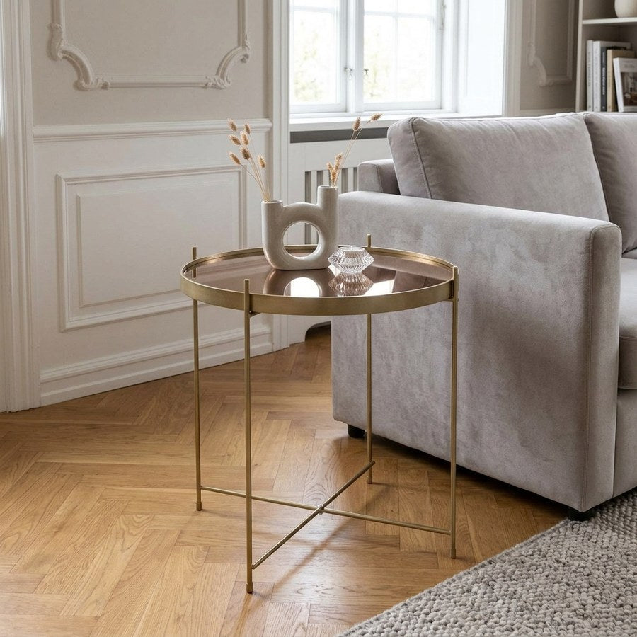Venezia Sofabord i Glas & Stel i Messing Stål fra House Nordic | Ø48xH48 cm