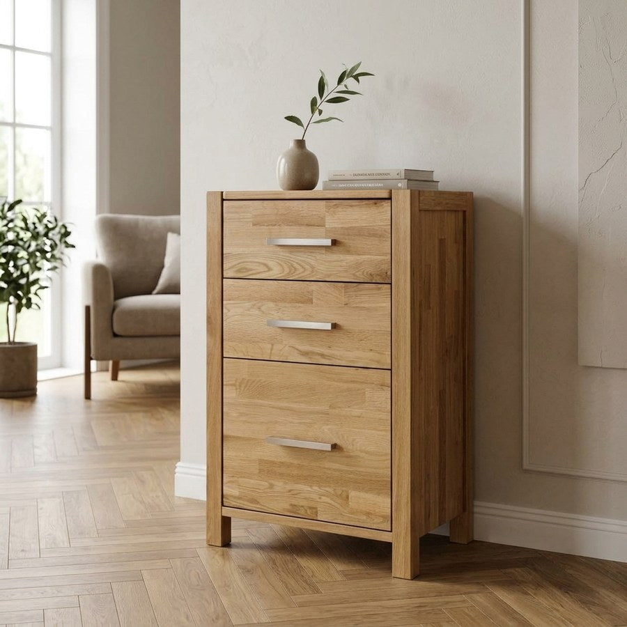 Verona Kommode med 3 Skuffer i Natur Egetræ fra Unique Furniture | B47xD50xH75 cm
