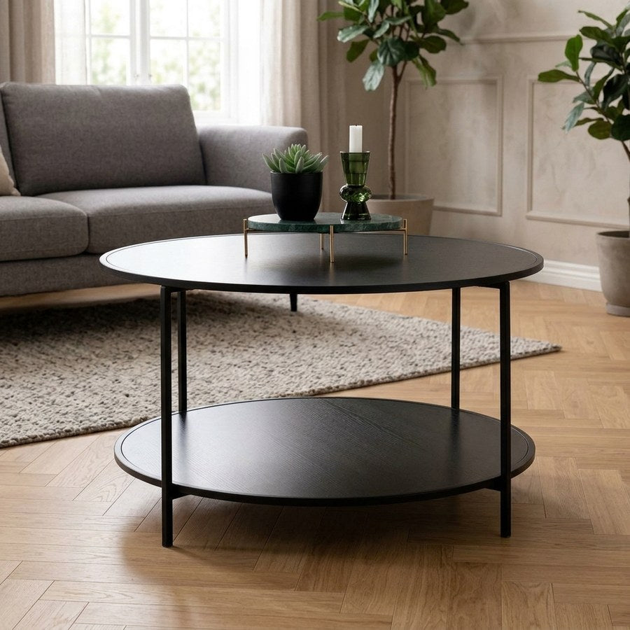 Vita Sofabord i Sort Melaminfolie & Stel i Sort Stål fra House Nordic | Ø80xH45 cm